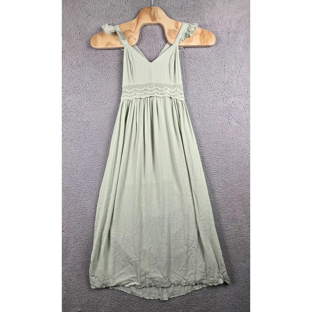 Japna Dress Womens Medium Green‎ Smocked Crochet Waist Maxi Sundress Boho Lined